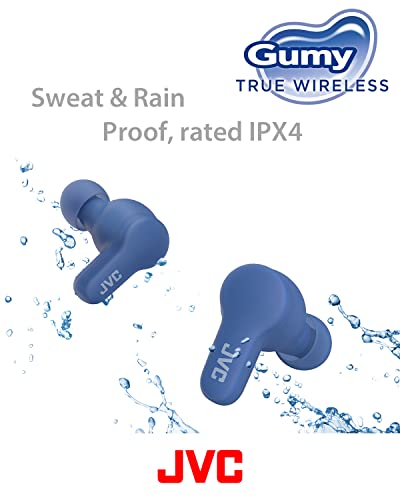 JVC Gumy True Wireless Earbuds, Bluetooth 5.3, Charging Case, 24-Hour Playback, IPX4 Water Resistant, Comfortable Secure Fit with XS/S/M/L Earpieces, Built-in Mic for Calls, iPhone/Android/PC - HAA7T2 - color: Blue
