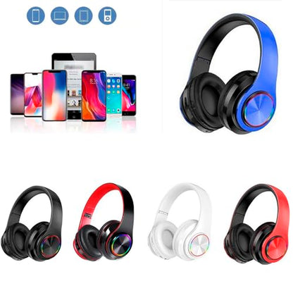 Wireless Bluetooth Headphones with Colorful LED Lights, Blue | Built-in Mic, Light Weight, Foldable, Wired HiFi Stereo Headphones for Classroom/Home Office/PC/Mobile Phone/Kids Adult - color: Blue