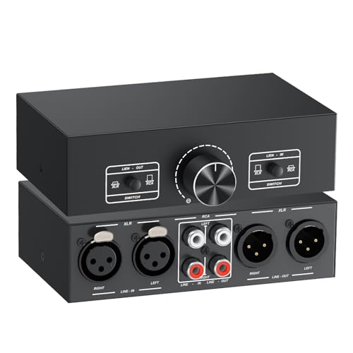 PROZOR 2-IN-2-OUT XLR Balanced/RCA Converter Audio Selector Splitter | Fully Balanced Passive Preamp Switch Box with Volume Control for Active Monitor Speakers, Black - size: XLR + RCA 2-2