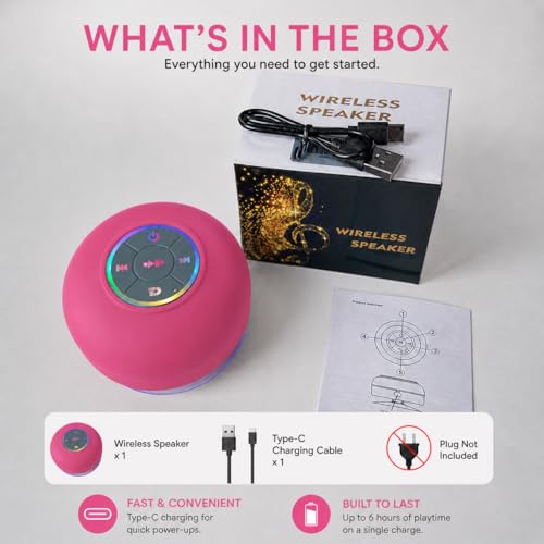 Bluetooth Shower Speaker with LED – Portable Wireless Mini Speaker with Mic & Suction Cup, IPX4 Water Resistant for Shower, Travel, Pool, River Floating, and Outdoor Fun (Plum) - color: Plum