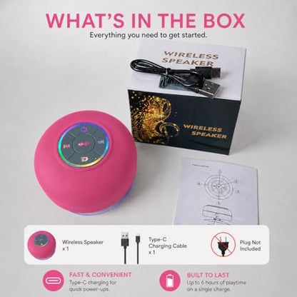 Bluetooth Shower Speaker with LED – Portable Wireless Mini Speaker with Mic & Suction Cup, IPX4 Water Resistant for Shower, Travel, Pool, River Floating, and Outdoor Fun (Plum) - color: Plum