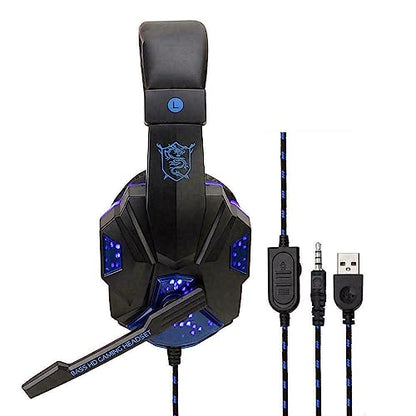 3.5mm Gaming Headset Mic LED Headphones Stereo Bass Surround for PC PS4 Xbox One (Black & Blue) - color: Black & Blue