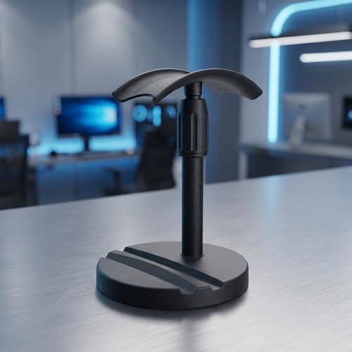 GANAZONO Headset Stand with Phone Holder, Dual Slot Plastic Headphone and Phone Organizer, Adjustable Desktop Stand for Gaming Desks and Workspaces, Prevents Scratch and Keeps Devices Neat