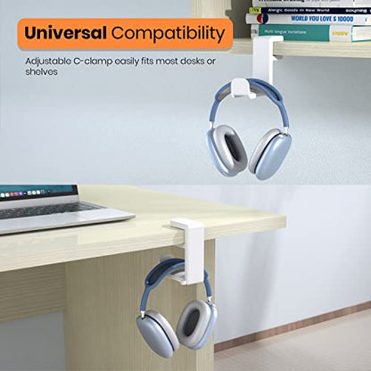 EURPMASK 3-in-1 Rotating Headphone Stand w/2 Detachable Controller Holders | Adjustable Clamp-on Headset Holder Hanger,Swivel,Gaming Headset Hanger,Cable Organizer,Father's Day Birthday Christmas Gift - color: Gaming Combo White