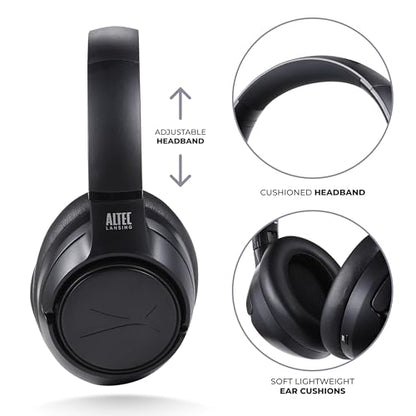 Altec Lansing Comfort Pro Over Ear Bluetooth Headphones, Wireless Noise Cancelling Headphones with ENC, Spatial Audio, 60H Battery, Foldable, Super Low Latency, Voice Assistant Compatible