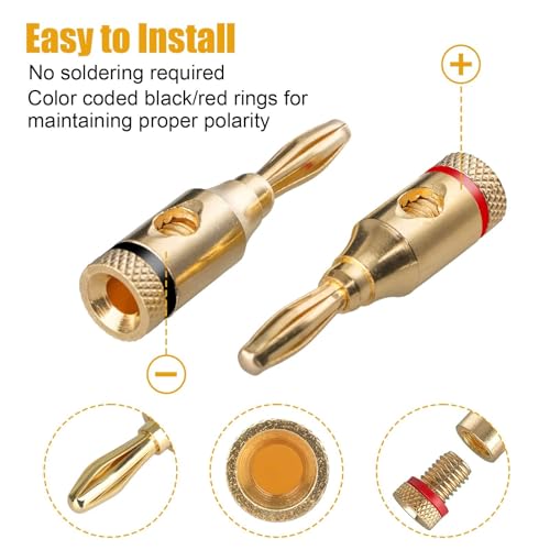 12 Pairs Speaker Banana Plugs, 24K Gold Plated Banana Plug for Speaker Wire, Home Theater, Wall Plate, for 12–18 AWG Wire