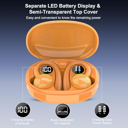 Wireless Earbuds, Bluetooth 5.4 Headphones Sport Over Ear Buds With ENC Mic - color: O-Orange