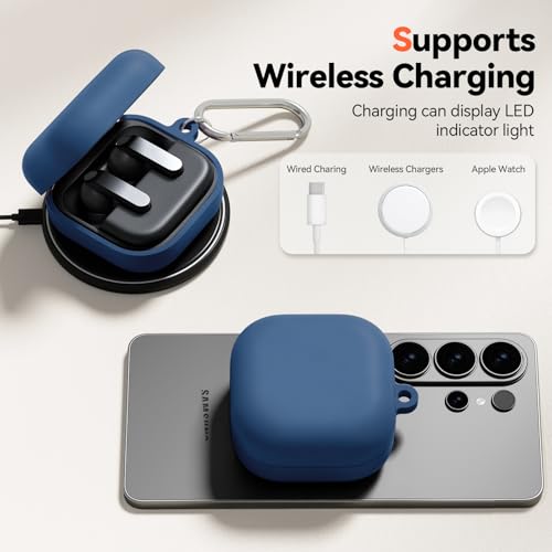 Inesore for Galaxy Buds 4 Pro & Galaxy Buds 4 Case (Navy Blue) | Skin Friendly Silicone Material, with A Multifunctional Cleaning Pen Tool and Keychain, Scratch Resistant, Slip Resistant - color: Navy Blue