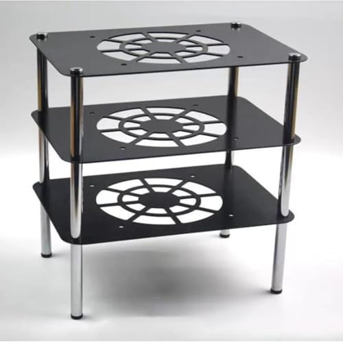 Small Media Stand Aluminum Alloy Audio Tower Black Audio Component Rack 2 Tier 3 Tier Rack Mini Desktop Rack Stereo Component Cabinet for Audio Equipment(Black,3-Tier) - size: 3-Tier