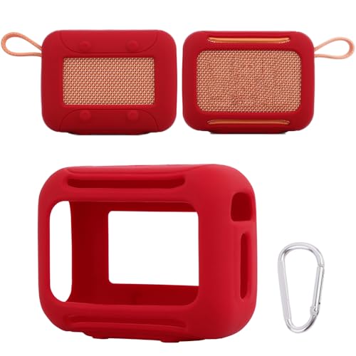 Silicone Case for JBL Go 5, Soft Skin Cover Portable Bluetooth Speaker Protective Sleeve, Anti-Scratch Shockproof Anti-Drop Shell Guard Protector with Carabiner (red) - color: red
