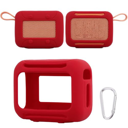 Silicone Case for JBL Go 5, Soft Skin Cover Portable Bluetooth Speaker Protective Sleeve, Anti-Scratch Shockproof Anti-Drop Shell Guard Protector with Carabiner (red) - color: red