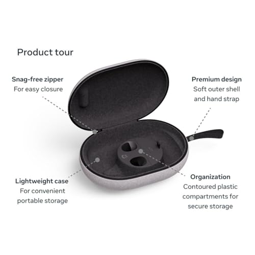 Meta Quest Carrying Case — Works with Meta Quest 3/3S — Premium Style and Protection — Fits Quest 3/3S, Touch Plus Controller, Headstrap, Active Straps, Charging Cable and Adapter | Felt shell with snag-free zipper and plastic compartments for Quest 3, To