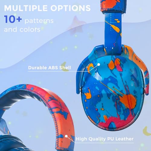 Kids Ear Protection Safety Ear Muffs, NRR 25dB Noise Reduction Children Earmuffs, Hearing Protectors for Sleeping, Studying, Airplane, Concerts, Fireworks-Blue Painting with Blue Band - color: Blue Band Blue Painting