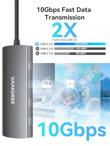 10Gbps USB C Hub with Dual 4K@60Hz USB-C Displayports for Laptop | 10-in-1 USB C Splitter, 2*USB-A & 2*USB-C 3.2, 1Gbps Ethernet, 100W PD, SD/TF, dual monitor adapter for MacBook,Samsung,Dell