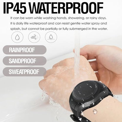 Frewico X10 Wearable Bluetooth Speaker Watch with Open-Ear Safety | Features IP45 waterproof wrist speaker, TF card player, mic, and music RGB lights for cycling, running, or job sites.