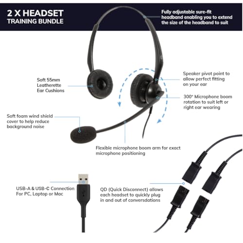 Project Telecom USB-A & USB-C, 2 Users, Binaural Noise Cancelling, Headset Splitter Training Supervising Coaching Bundle - Compatible with Microsoft Teams, Zoom, Cisco Webex, VoIP Softphone Apps - style: Binaural