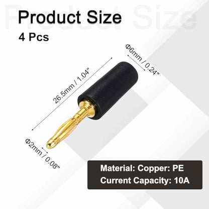 MECCANIXITY 4 Pcs 2mm Banana Plugs, 10A 6mm OD 26.5mm Length Speaker Wire Cable Plugs Connectors, Banana Jack Connector for Speaker Wire Audio Cable, Black - color: Black