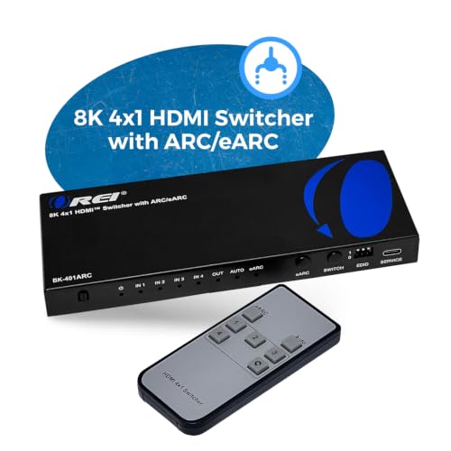 OREI 8K 4-Port HDMI Switch, 4-in 1-Out eARC, Audio Extractor, 8K@60Hz, HDR | hdmi switcher 4 in 1 out, hdmi switch with remote, eARC, HDCP 2.3, EDID, Optical & L/R Audio Out, PS5/Xbox