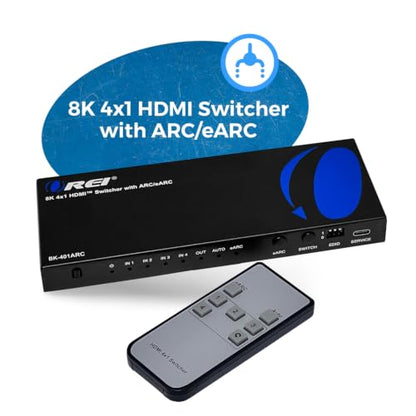 OREI 8K 4-Port HDMI Switch, 4-in 1-Out eARC, Audio Extractor, 8K@60Hz, HDR | hdmi switcher 4 in 1 out, hdmi switch with remote, eARC, HDCP 2.3, EDID, Optical & L/R Audio Out, PS5/Xbox