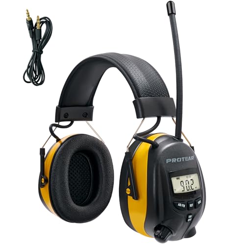 Digital AM FM Radio Headphones, Hearing Protection Earmuff for Adult, 30dB SNR for Mowing, Construction, Chainsaw - color: Yellow