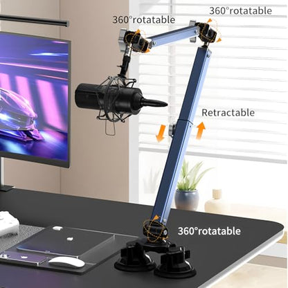 Microphone Boom Arm 360° Rotatable Foldable Adjustable Desk Mic Stand Desk Mount Sturdy Aluminum Alloy for Podcast Video Gaming Meeting Studio - size: Suction Cup