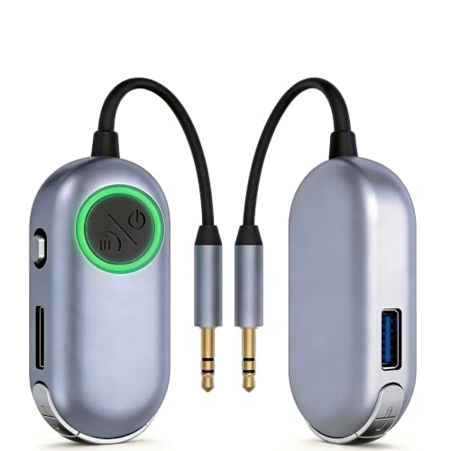 2026 Upgraded Bluetooth Transmitter Receiver for 2 AirPods or BT Devices | Airplane Travel Essentials 2-in-1 Wireless Bluetooth Adapter for Headphones, 3.5MM AUX Jack Adapter on Flight, TV, Car Stereo