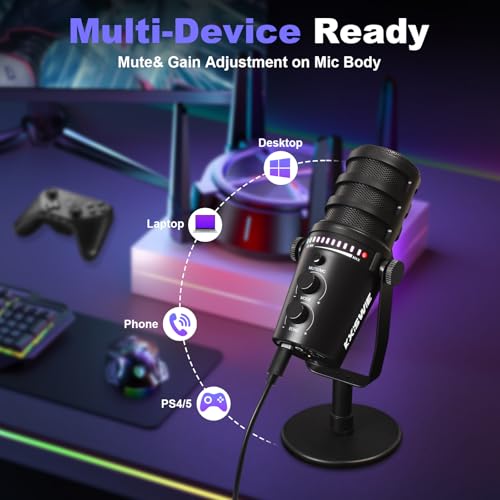 Professional Dynamic USB Microphone for Streaming Podcast Recording Gaming, with Broadcast Sound, Noise Reduction, USB-C/XLR Dual Output, Cardioid Pattern, Plug & Play for PC/Computer/Laptop