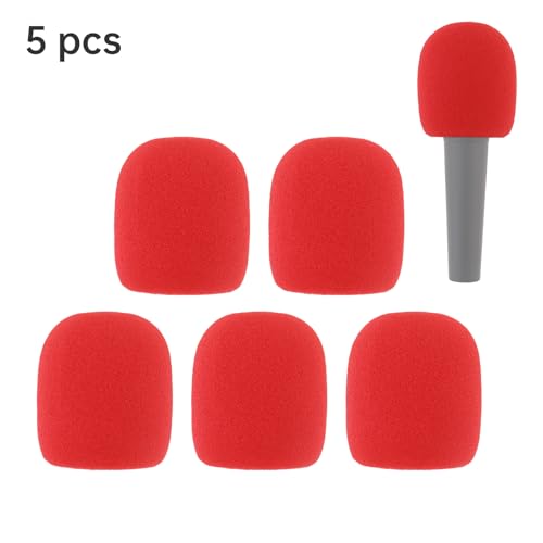 5pcs Foam Mic Cover Handheld Microphone Windscreen, Microphone Cover Foam Mic Covers, Microphone Cover Protection (Red) - color: Red
