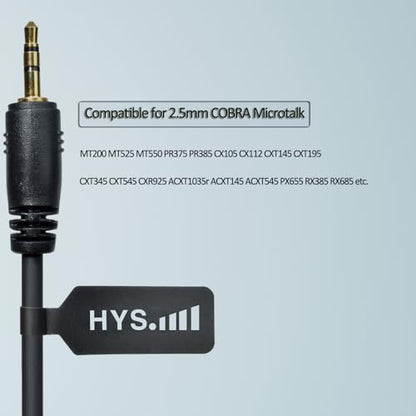 HYS RX380 RX180 RX680 3.5mm Audio Jack to 2.5mm 1-Pin Earpiece Adapter for Cobra Microtalk Radios CXT195/CX112/CXT545 with Inline PTT Switch and Extension Cord