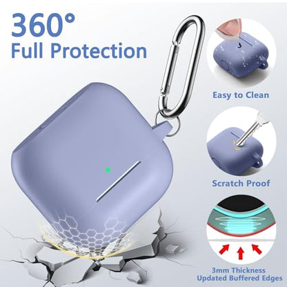 for Airpods 4th Generation Case Cover(2024),Soft Silicone Full Protective Case for AirPods 4 Case with Keychain & Cleaner Kit,Compatible with Apple Airpods 4 for Women,Men（BlueGary） - color: Bluegray