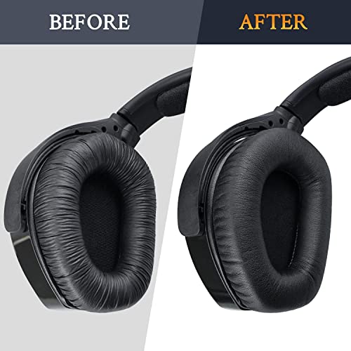 SOULWIT Protein Leather Earpads Replacement for Sennheiser RS165/TR165/RS175/TR175/RS185/TR185/RS195/TR195(RS/TR 165 175 185 195 RF), Ear Pads Cushions for HDR165/175/185/195(HDR 195RF) - Black