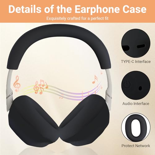 3 in 1 Ear Pads Cover Compatible with Sony WH-1000XM6 Protective Silicone Headphone Case Accessories for Sony WH-1000XM6 Ear Pads - Black - color: Black