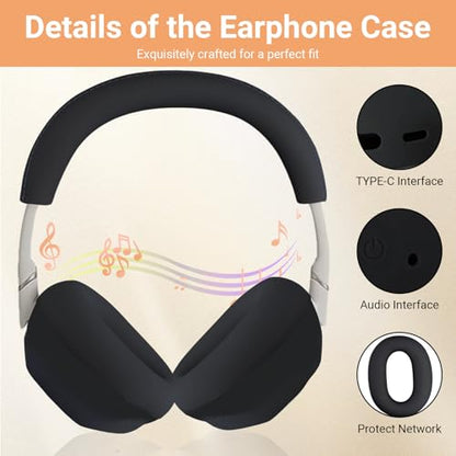 3 in 1 Ear Pads Cover Compatible with Sony WH-1000XM6 Protective Silicone Headphone Case Accessories for Sony WH-1000XM6 Ear Pads - Black - color: Black