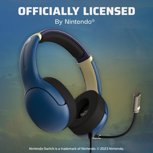 PDP Airlite Wired Gaming Headset for Nintendo Switch 2, Switch Lite, OLED | Flexible Noise-Cancelling Mic, Lightweight Design, Soft Ear Cushions, On-Ear Volume Controls, Zelda Hyrule Blue Edition - color: Blue and Gold
