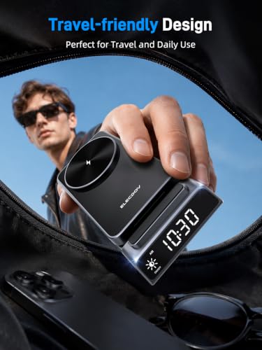 3 in 1 Charging Station for Apple, Travel Wireless Charger with Clock | ELECDOV Magnetic Charger for iPhone, Foldable Watch Charger Stand for iPhone 17/Air/16/15 Series, iWatch 10/AirPods 4 (Grey) - color: Grey