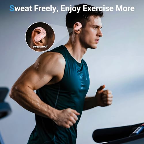Sport Wireless Earbuds,60Hrs BT5.4 ENC IPX7 Waterproof Earhooks Deep Bass | 14.2mm drivers deliver rich stereo sound. Soft silicone ensures a secure, painless fit for long workouts. - color: Pink