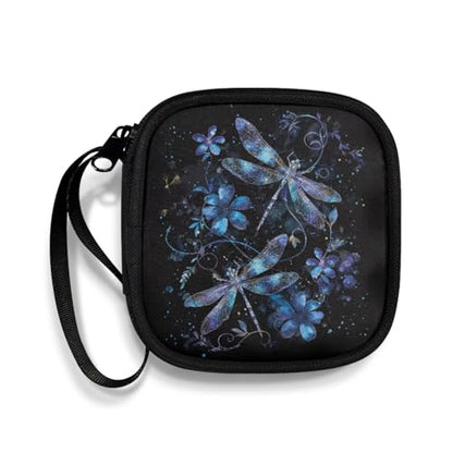 Portable Travel Headset Pouch Lightweight Headphone Storage Bag with A Smooth Zipper Hand Belt for Over-Ear Headphones/Gaming Headsets/Neckband Earbuds (Dragonfly Flower) - color: Dragonfly and Flower