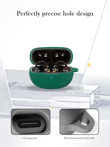 Case for EarFun Clip Wireless Open Earbuds,Soft Protective,Shockproof, BOVUGAC Silicone Case Cover with Keychain & Cleaning Kit & Lanyard-Green - color: Green