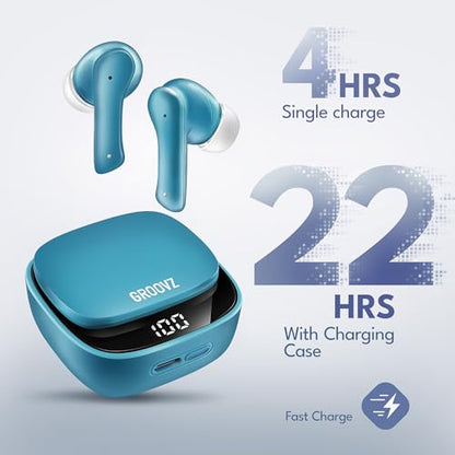 Groovz True Wireless Earbuds with Charging Case - Designed and Engineered in The USA - IPx4 Water Resistant Bluetooth Earbuds Compatible with Apple and Android - 27Hrs Battery Life - Teal - color: Teal