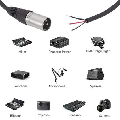 2PCS 1FT XLR 3PIN Male to 3Wire Pigtail Cable with HeatShrink Tubes | Perfect for Microphone Replacement or Repair - style: XLR Male