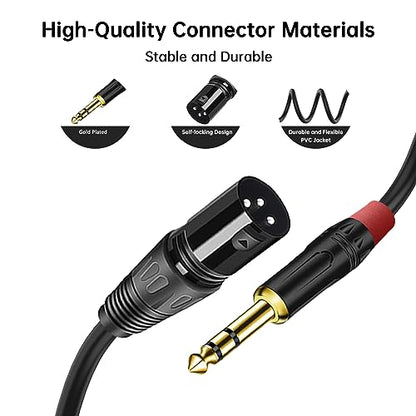 2-Pack 50 FT XLR Male to 1/4 Inch TRS Balanced Audio Cable - 3-Pin XLR to 6.35mm Stereo Adapter Cord for Microphone,Speaker, Mixer, Amplifier - size: 50FT