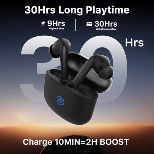 NOBIS Wireless Earbuds Bluetooth Headphones, Bluetooth 6.0, 30Hrs Playtime with LED Display Charging Case, Smart ENC Clear Calls, Dual Device Connection, Touch Control in-Ear for iPhone Android