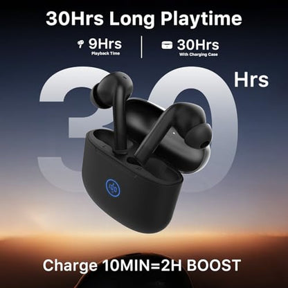 NOBIS Wireless Earbuds Bluetooth Headphones, Bluetooth 6.0, 30Hrs Playtime with LED Display Charging Case, Smart ENC Clear Calls, Dual Device Connection, Touch Control in-Ear for iPhone Android
