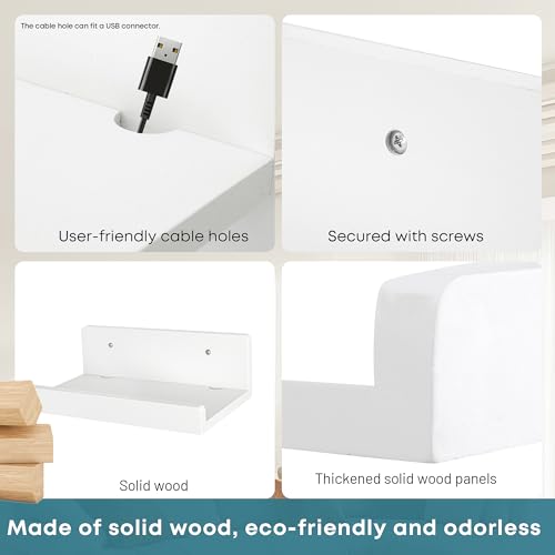 Floating Wall Shelves Set of 2, 12-Inch Solid Wood Shelves with Cable Holes, Small Display Shelf for Router, Webcam, Smart Speaker, Camera – White - color: White, size: 12 Inch-2 Pcs