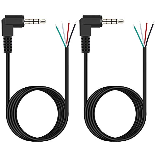 Fancasee 2-Pack 6FT 3.5mm 1/8 to Speaker Wire TRRS Stereo Right Angle Male Plug to Bare Wire Pigtail 3.5mm Jack Connector Adapter Repair Audio Cable for Microphone Headphone Headset Earphone Speaker