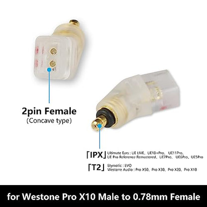 Westone Pro X10-X50 수 - 2핀 케이블용 어댑터, MACH10-80 또는 Linum BAX T2 헤드폰과 호환 가능, 무손실 사운드 품질, 헤드폰 컨버터 한 쌍, 투명 - color: 투명, size: 0.78mm