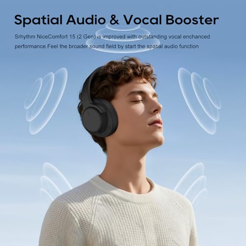 Srhythm NiceComfort 15 (2nd Gen) Hybrid Noise Cancelling Wireless Headphones,Bluetooth 6.0,with Low Latency,Spatial Audio,ENC,120Hrs