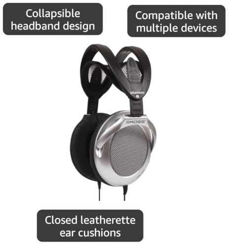 Koss UR40 Collapsible Over-Ear Headphones, Silver, Retro Style, Wired Plug