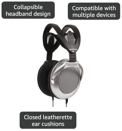Koss UR40 Collapsible Over-Ear Headphones, Silver, Retro Style, Wired Plug