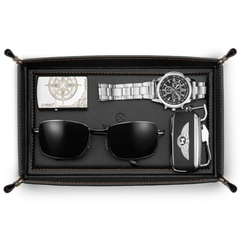 VLANDO Valet Tray for Men, Foldable PU Leather Catchall Tray, Black - color: Black, size: Rectangle